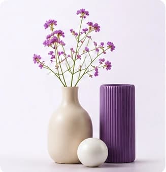 Decorative flowers and vases